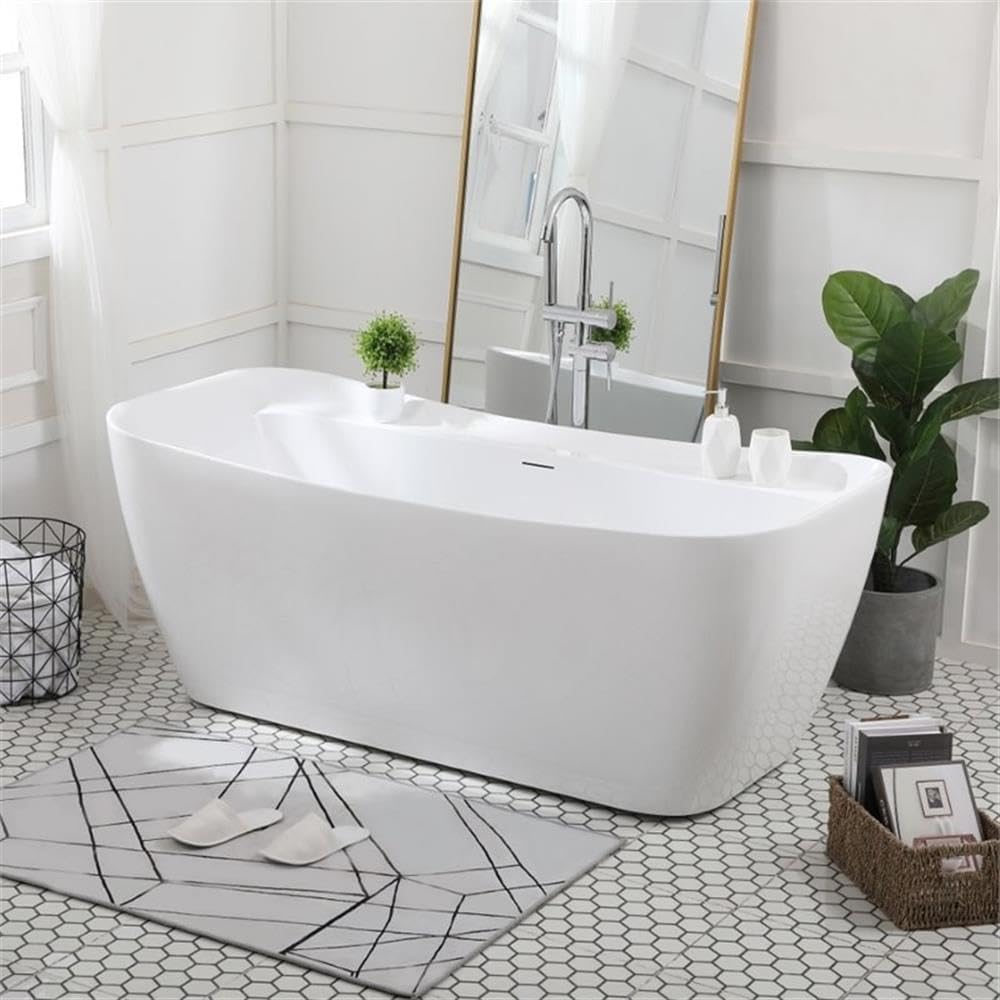 Elegant Decor Indoor Modern 67 inch Soaking Bathtub in Glossy white - 67x30.7x25.5