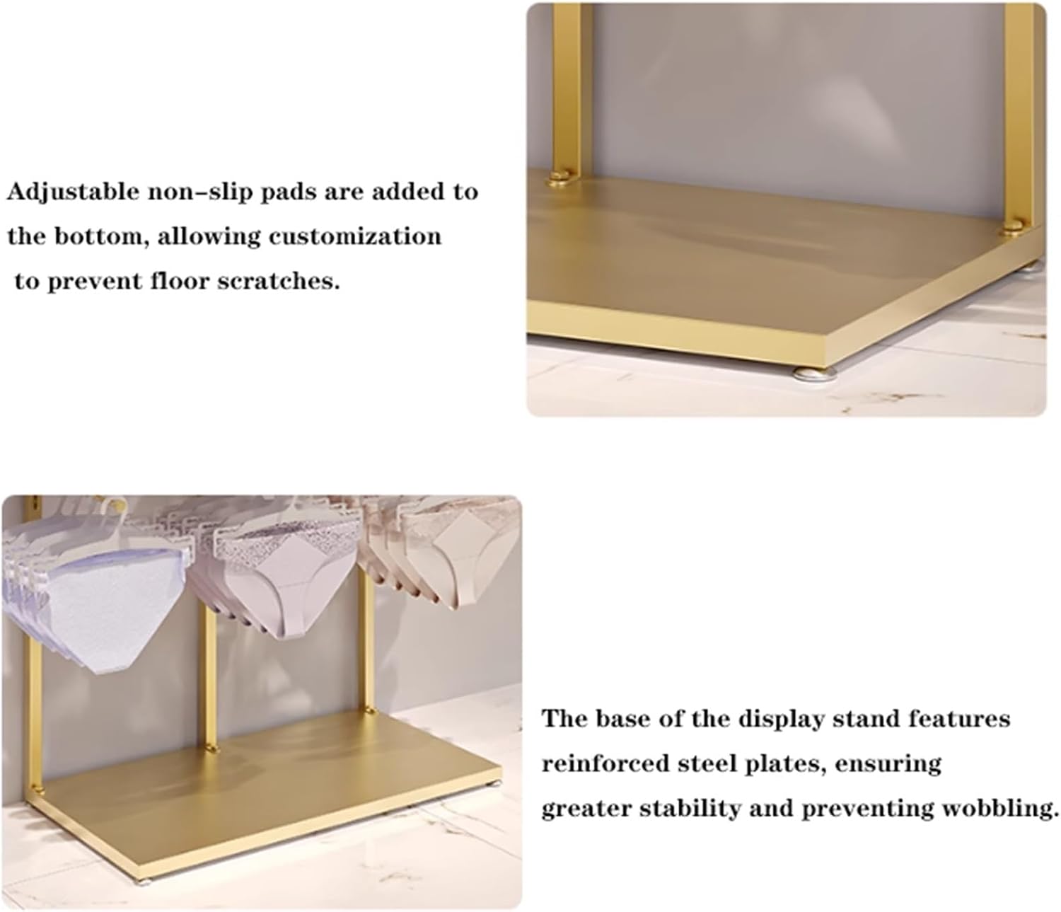 Metals Underwear Display Stand, Clothing Store Boutiques Lingerie Garment Rack, Commercial Retail Shelves, for Lingerie Socks Bra Panties Scarves, 3 Tier(Gold,40 * 40 * 135cm)