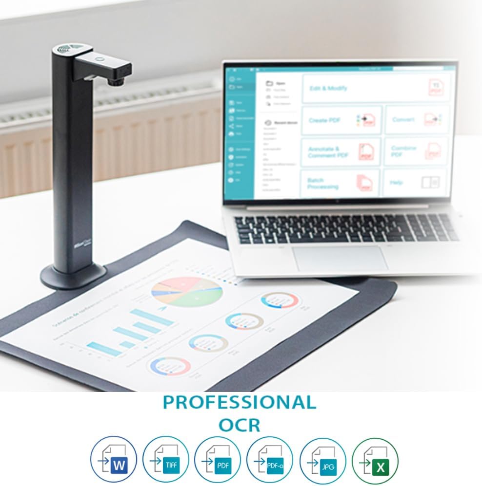 IRIScan Desk 7 Business 24MP 4K Book and Document Scanner Black with OCR, AI Auto-Flattening and Finger Erasing, Compatible with Windows and Mac, Readiris PDF Included