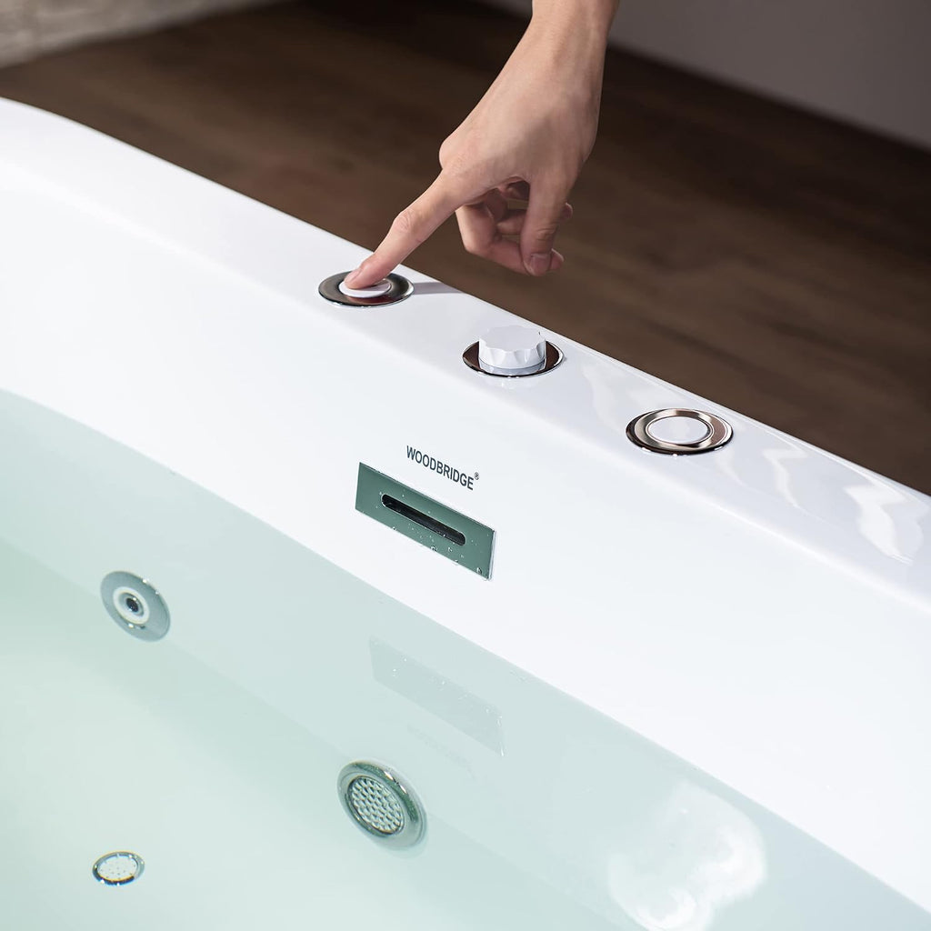 WOODBRIDGE 66-1/2' x 31-7/8' Whirlpool Water Jetted and Air Bubble Freestanding Heated Soaking Combination Bathtub, BJ200