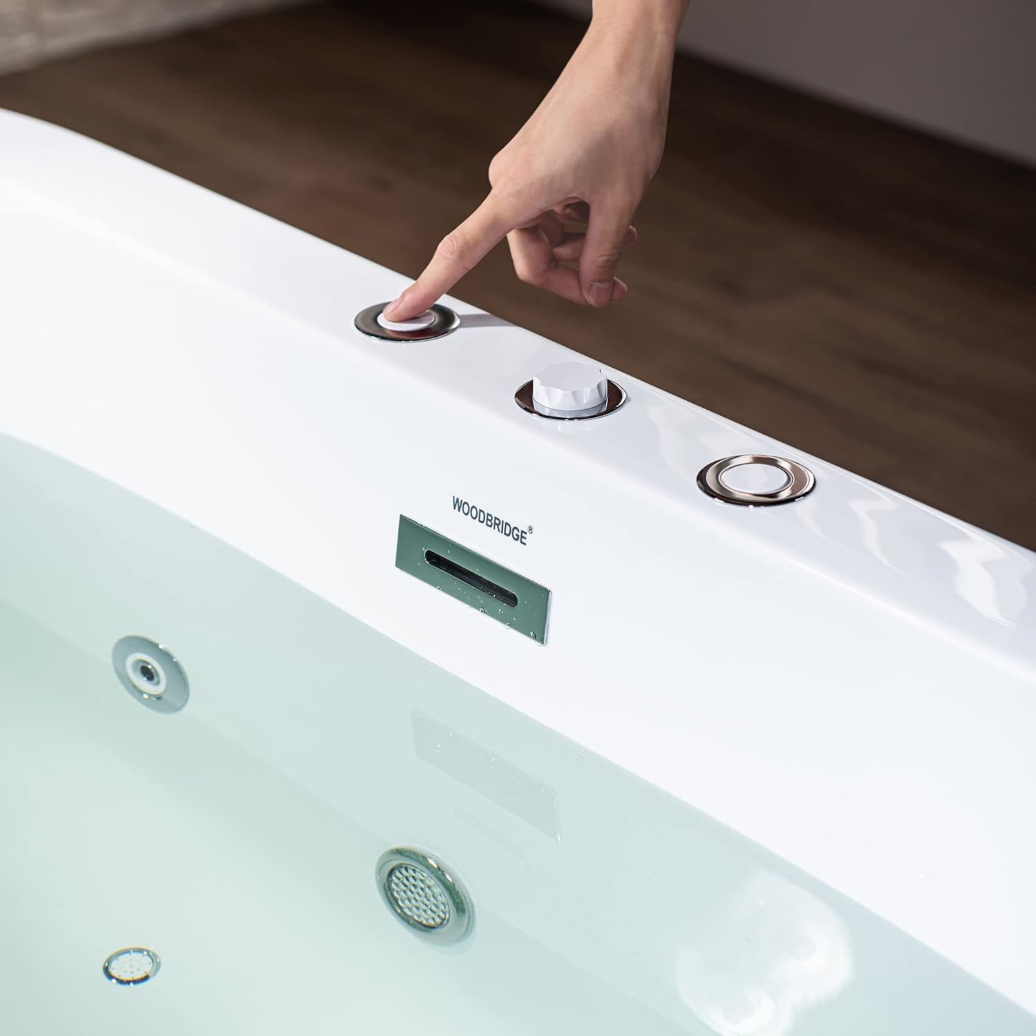 WOODBRIDGE 66-1/2' x 31-7/8' Whirlpool Water Jetted and Air Bubble Freestanding Heated Soaking Combination Bathtub, BJ200