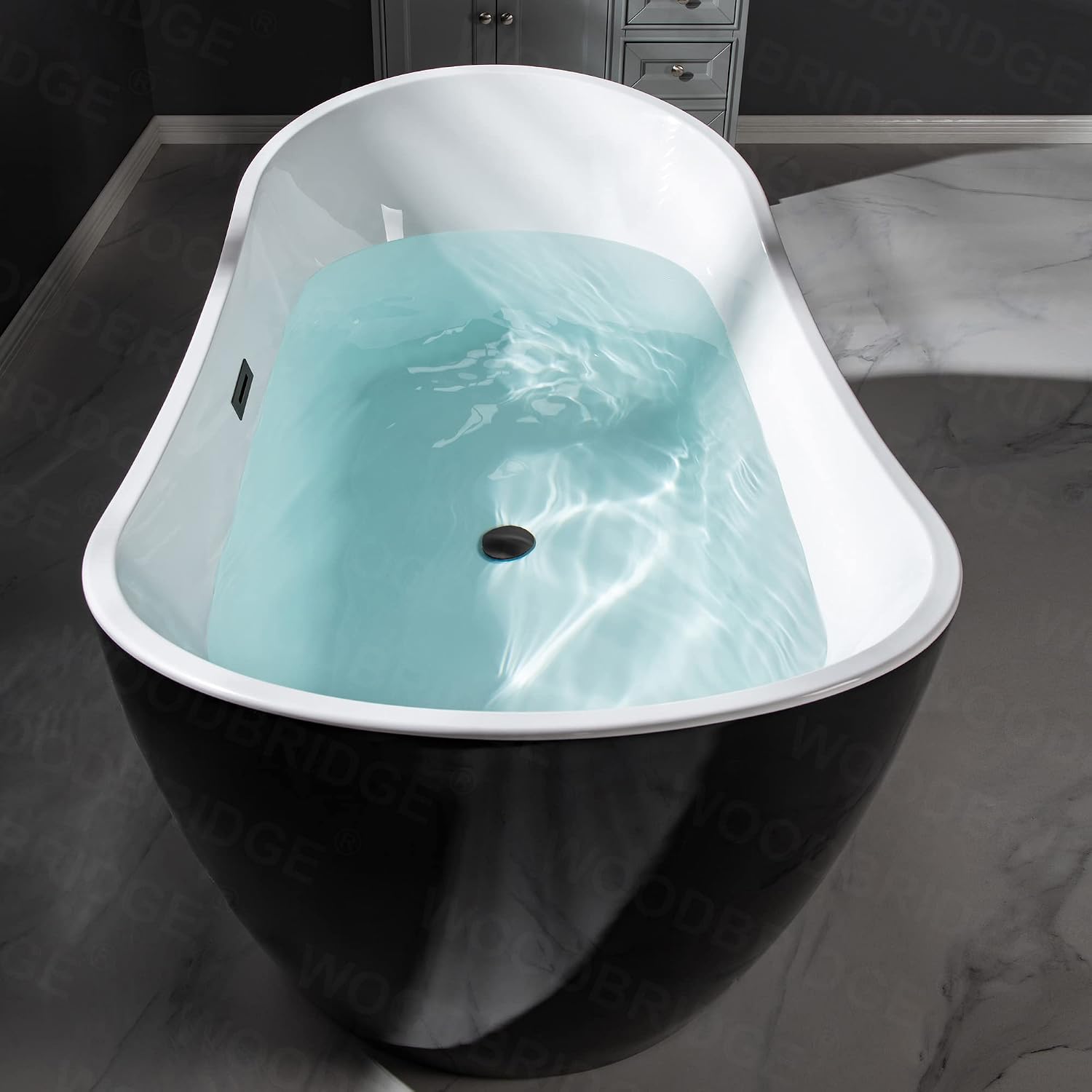 WOODBRIDGE 59' Acrylic Freestanding Bathtub Contemporary Soaking Tub, Black Acrylic(Matte Black Drain/Overflow),BTA1816-MB