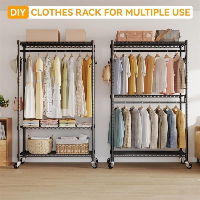 Rolling Garment Rack Heavy Duty Clothes with Wheels 15.7' d X 35.4' w 78.5' h Black Metal Finish