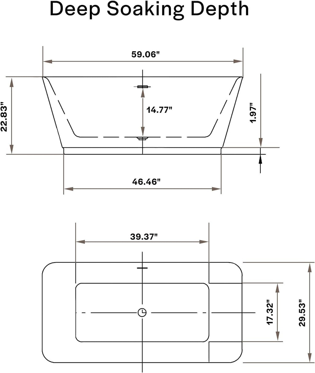 Empava 59 Inch Freestanding Bathtub - Modern Stand Alone Soaking Tubs with Integrated Drain & Overflow System, White