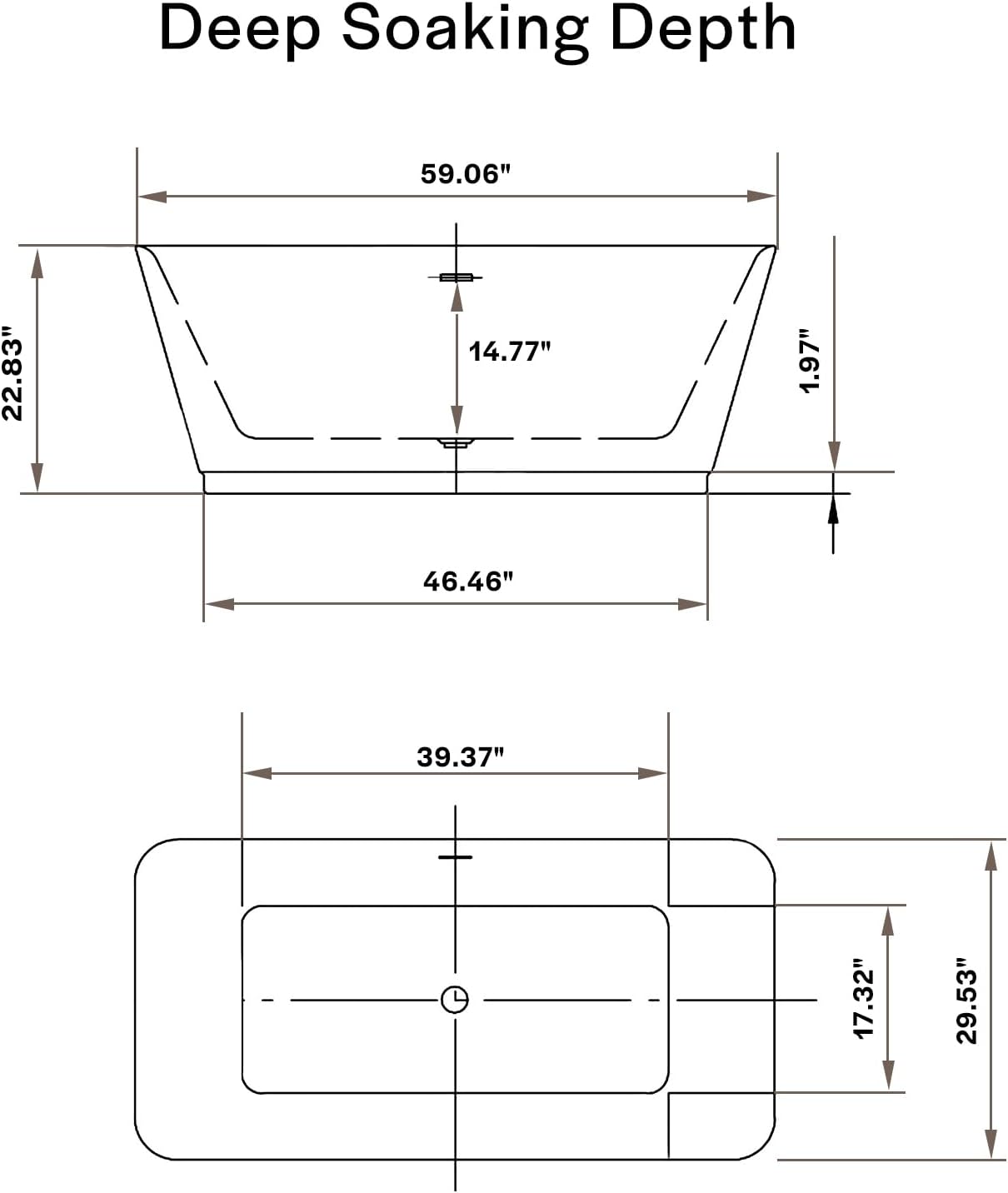 Empava 59 Inch Freestanding Bathtub - Modern Stand Alone Soaking Tubs with Integrated Drain & Overflow System, White