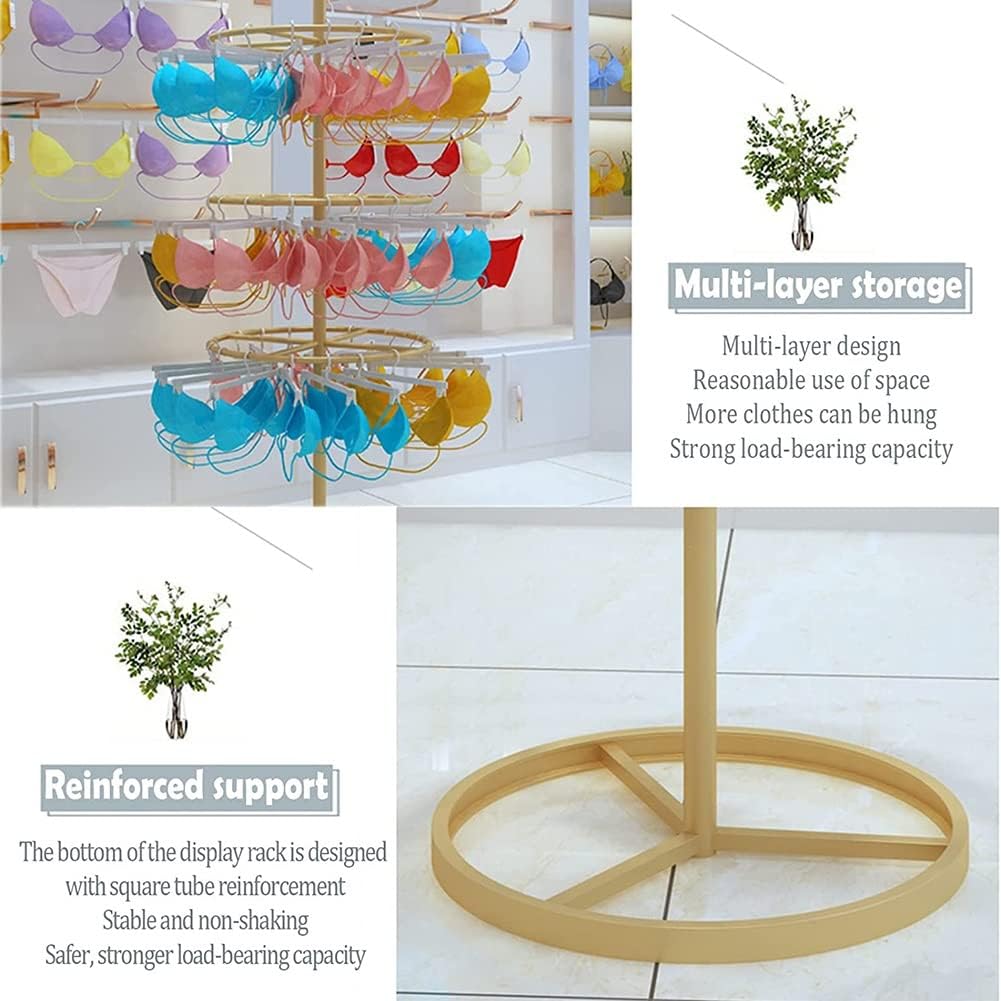 Clothing Store Rotating Underwear Display Rack, 3 Tier Metal Bra Rack Shorts Socks Freestanding Garment Rack Hanger, Floor-Standing Clothes Organizer for Retail Store Boutique