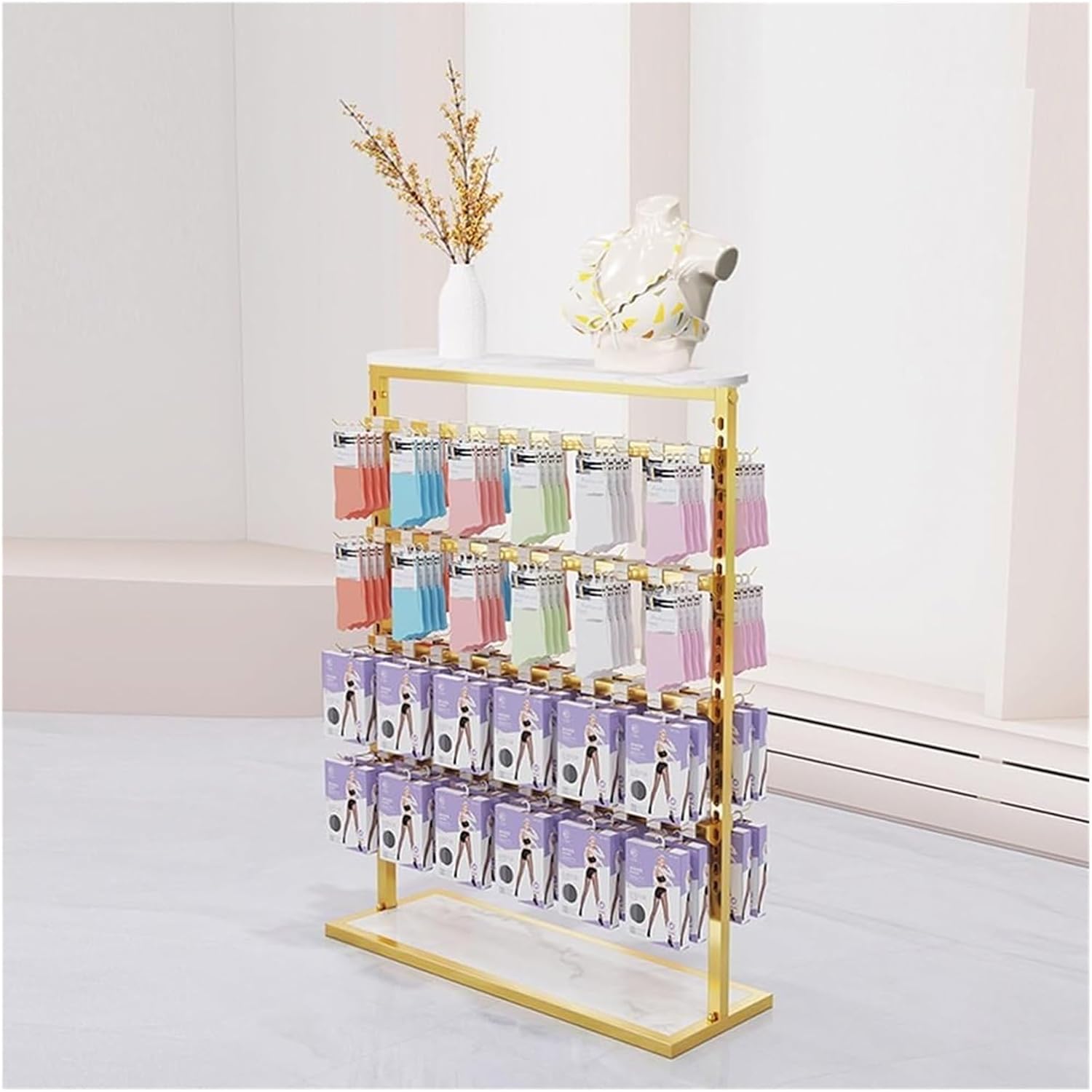 Clothes Rail Garment Rack 4 Storeys Underwear Metal Display Rack, Floor-Standing Garment Organizer Hanger for Socks Bra Panties, Retail Store Display Stands(80x35x135c
