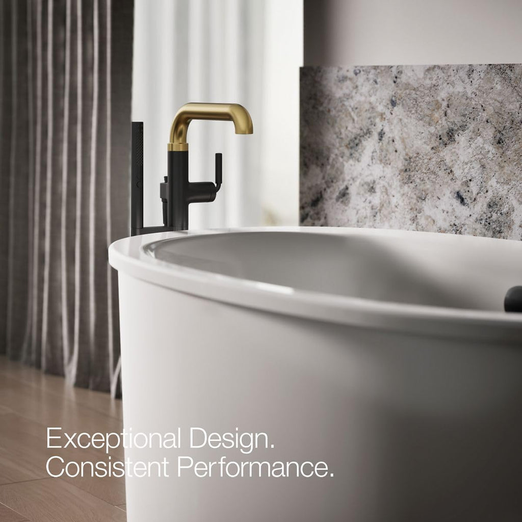 Kohler T27424-4-BMB Tone™ Floor-Mount Bath Filler Trim with handshower, Matte Black with Brushed Moderne Brass
