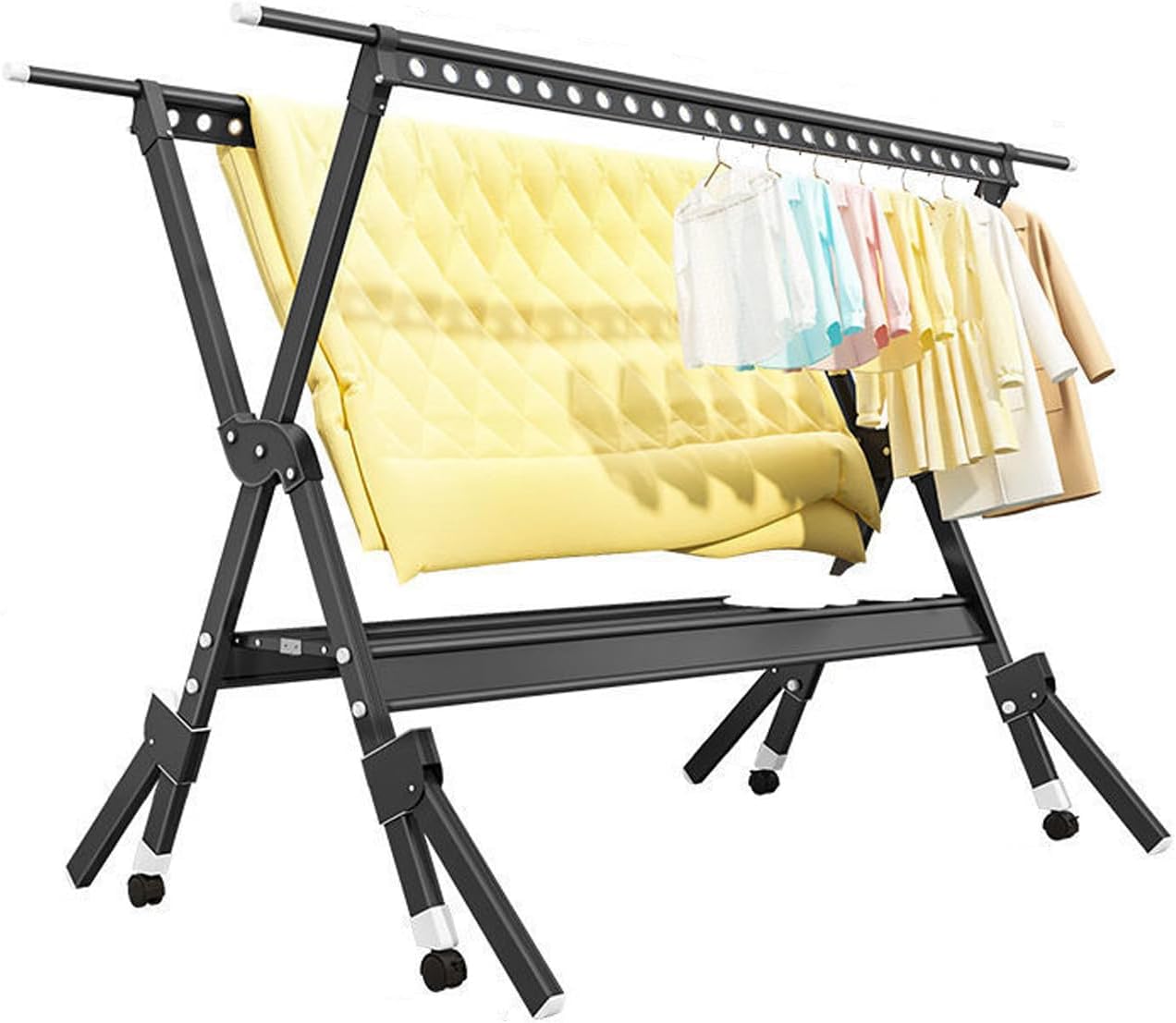 Clothes Drying Racks Aluminum Alloy, Laundry Drying Rack, Heavy Duty Collapsible Garment Rack, Clothes Storage Rack for Indoor Outdoor, Space Saving Hanger Rack (Black 250cm/98.4in)
