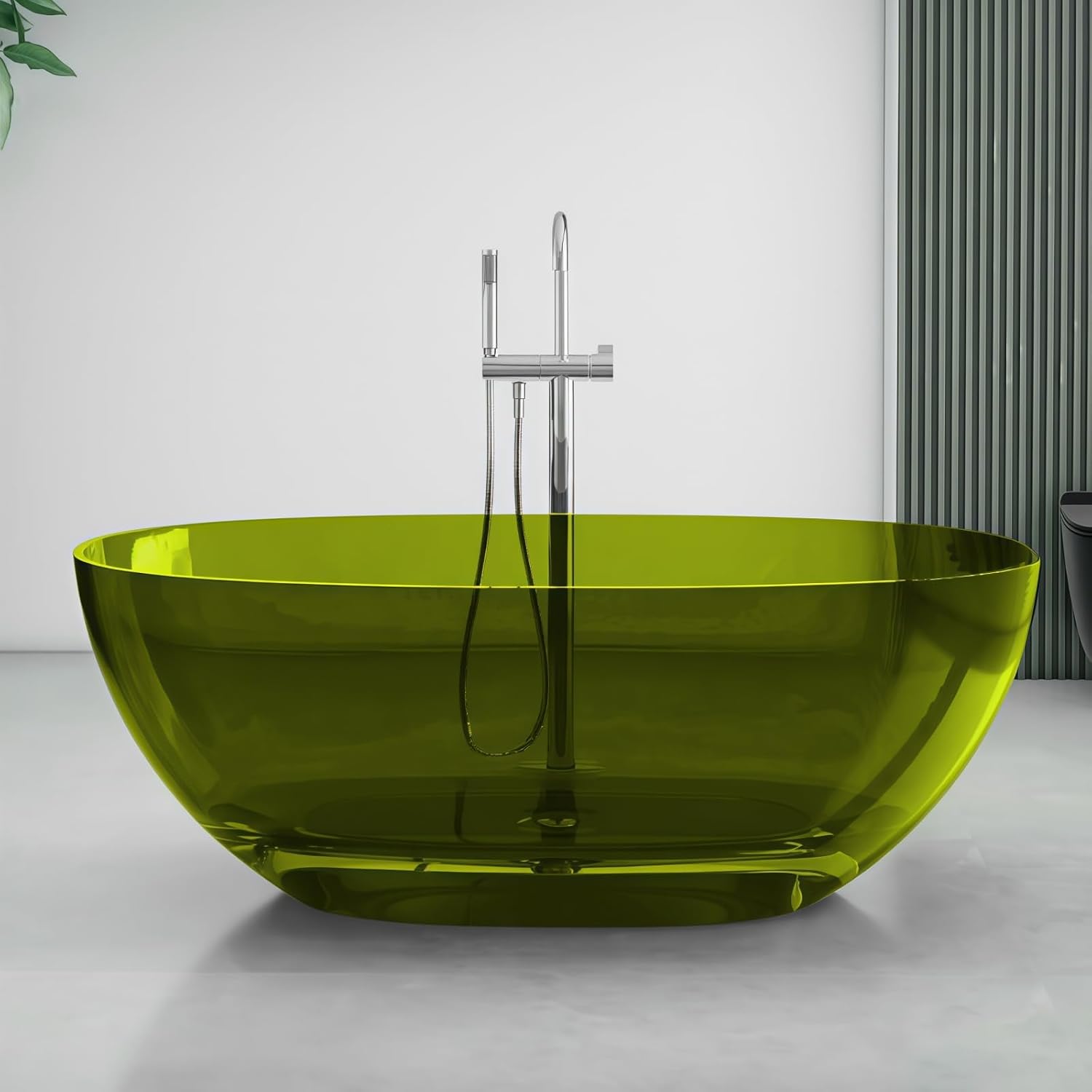 51' Edeyeu Freestanding Bathtub - Luxury Natural Resin Solid Surface Bathtub, Crystal Translucent Extra Deep Soaking Tub, High-End Stand Alone Free Standing Tub For Modern Bathroom Design Green