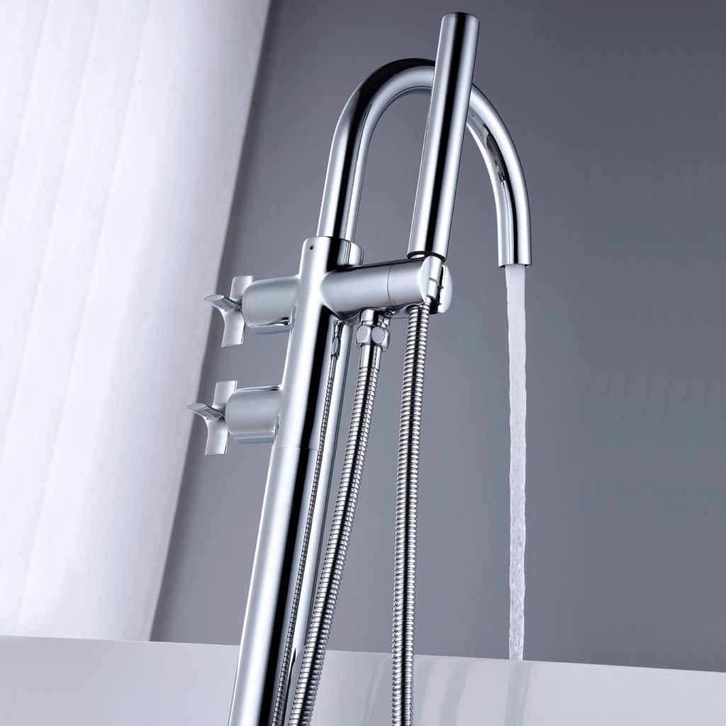 Tub Filler Freestanding Bathtub Faucet Chrome Floor Mount Brass Faucets with Hand Shower