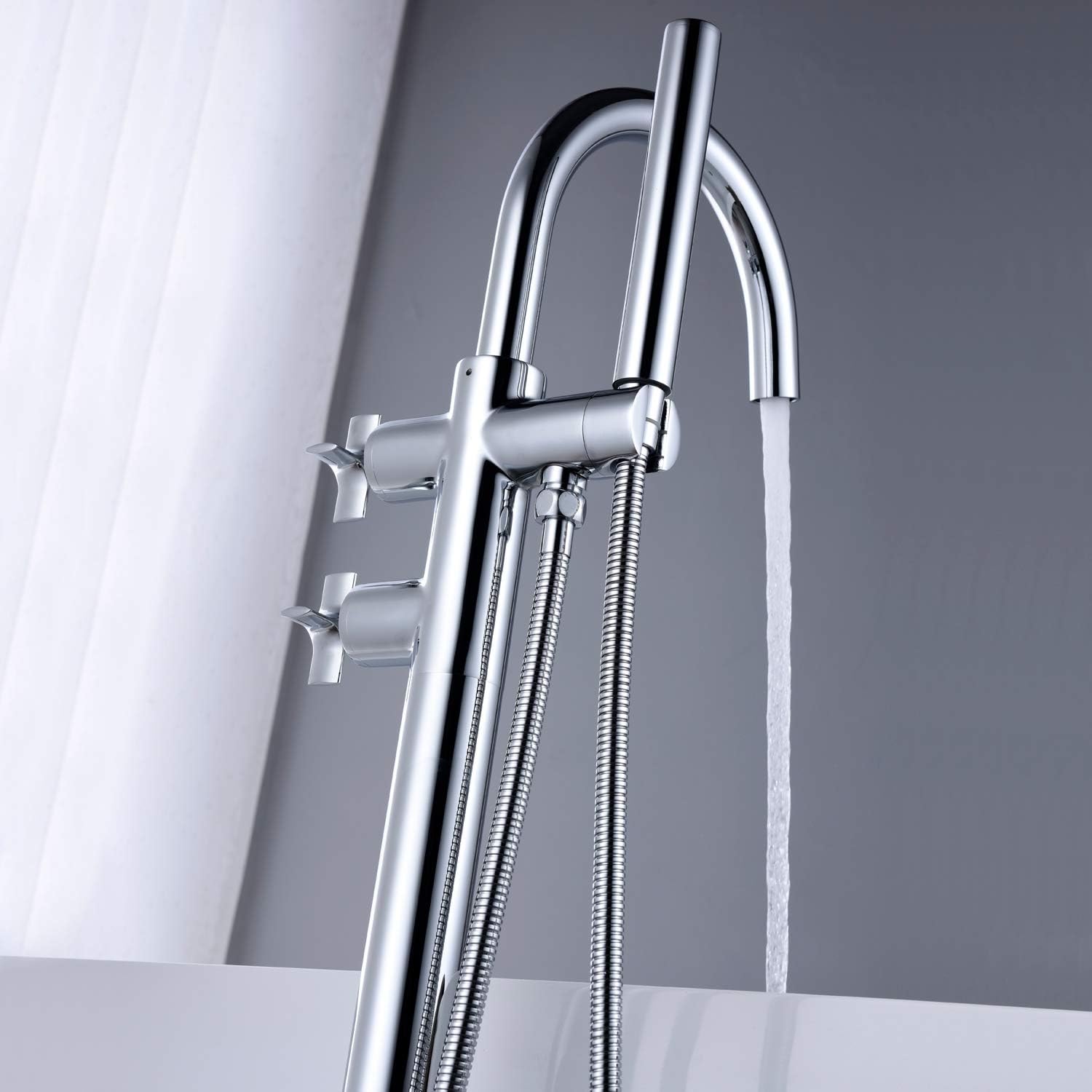 Tub Filler Freestanding Bathtub Faucet Chrome Floor Mount Brass Faucets with Hand Shower