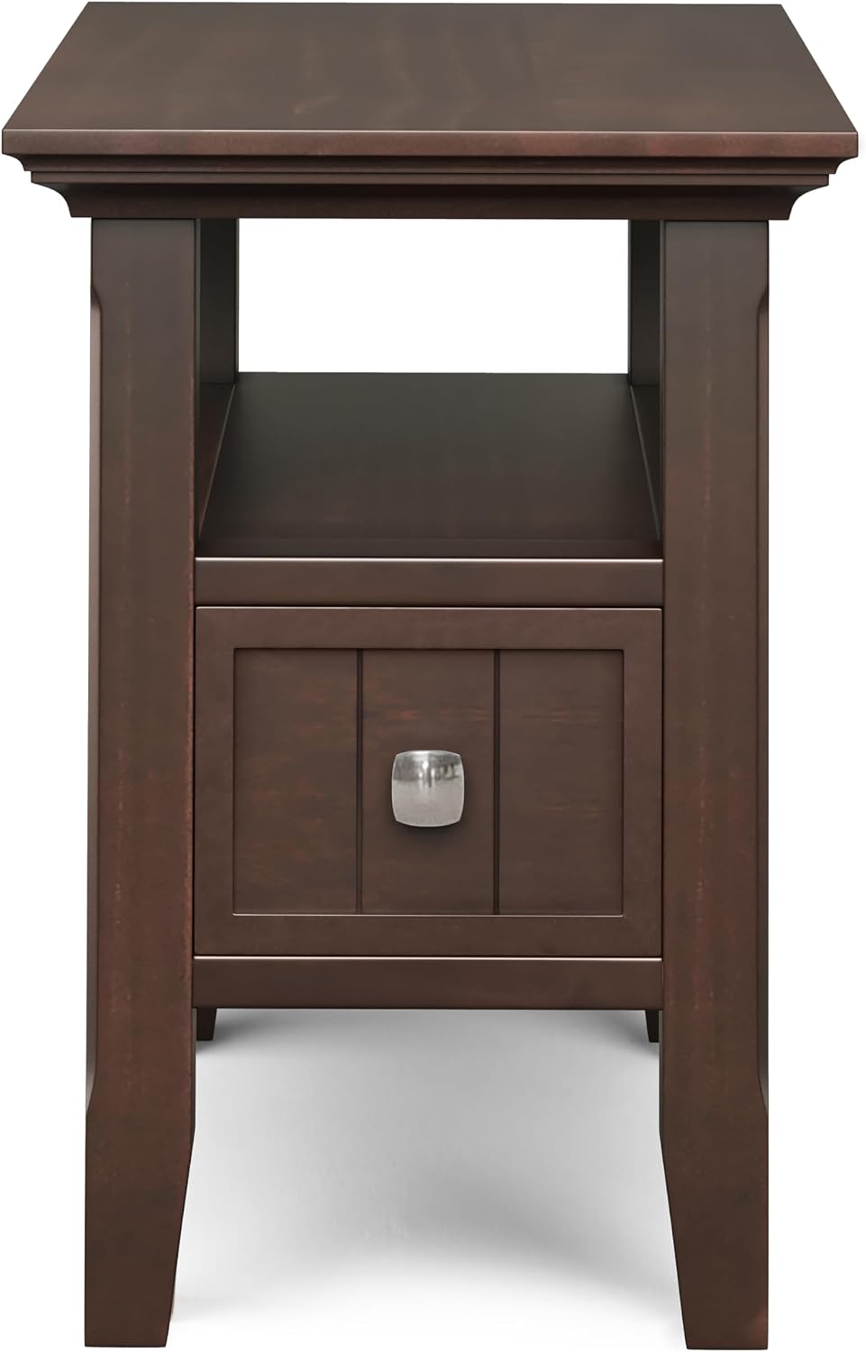 SIMPLIHOME Acadian Narrow Side Table - 14 inch Wide Solid Wood Rectangular End Table with Drawer and Open Shelf in Brunette Brown, Transitional Nightstand or Lamp Stand for Living Room or Bedroom
