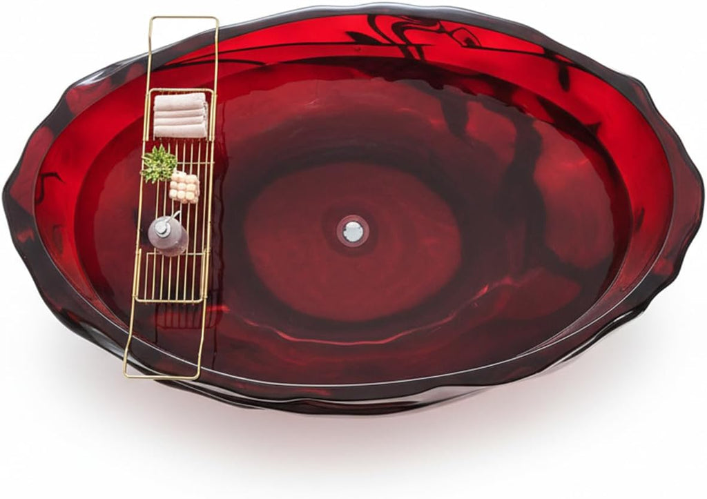 Cpingao 67' Resin Translucent Freestanding Bathtub, Modern Oval Stand Alone Tubs, Contemporary Transparent Resin Freestanding Bath 1700 MM with Drain Fiery Red 8852-1700-RED