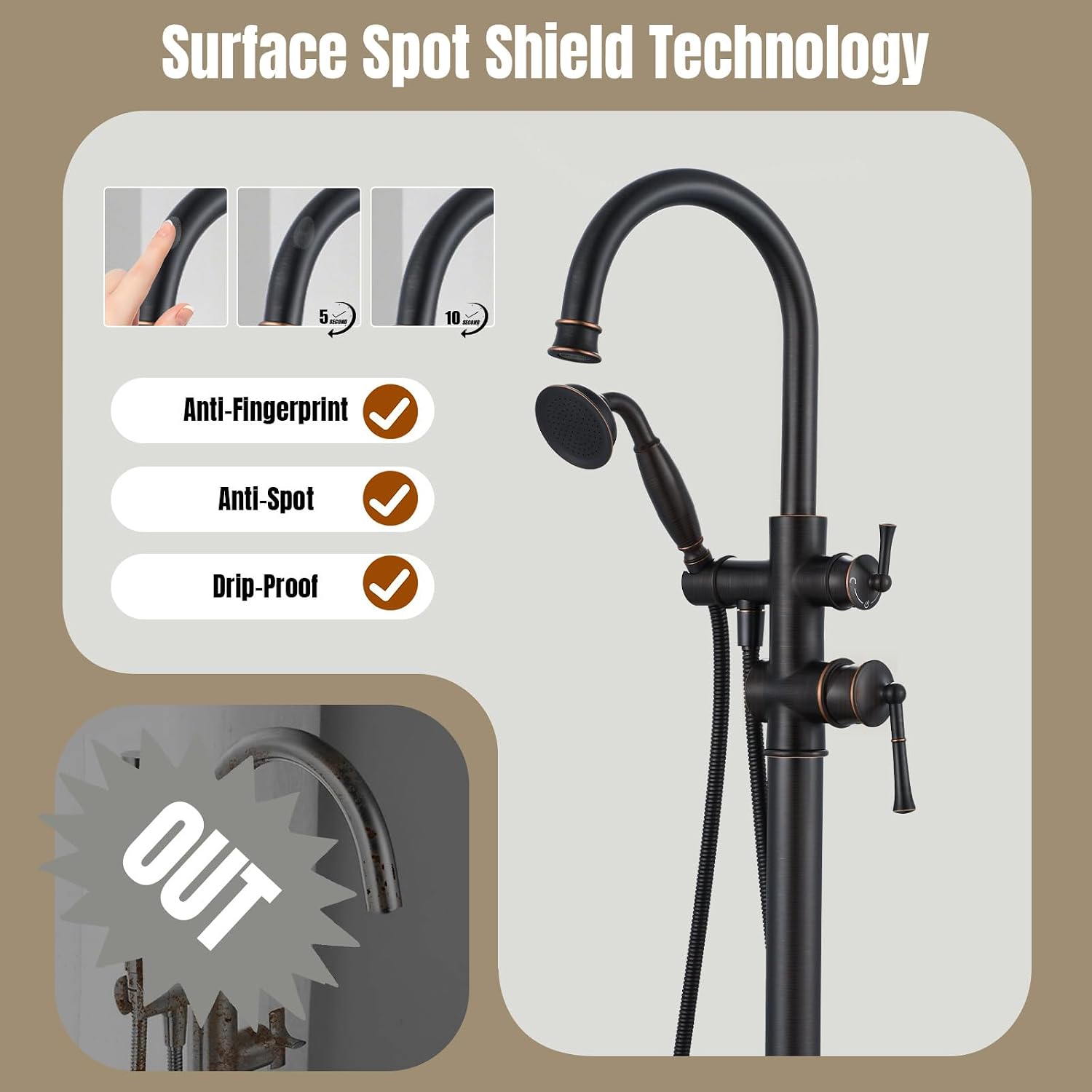 Free Standing Tub Faucet, Antique, Oil Rubbed Bronze (B2311-ORB) | H59-1 Premium Solid Brass, High Flow 6.6 GPM, Elegant & Vintage Styling