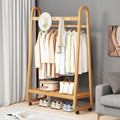 Floor-Standing Solid Wood Rotating Coat Rack，Bamboo Clothes Rail with Free Standing Garment Rack on Wheels Stylish Entryway Coat Rack for Bedroom or Hallway