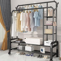 Metal Clothes Rail, Coat Rack Stand, Freestanding Garment Rack, Bedroom Clothes Drying Rack with Storashelf, for Home Office Indoor/Black