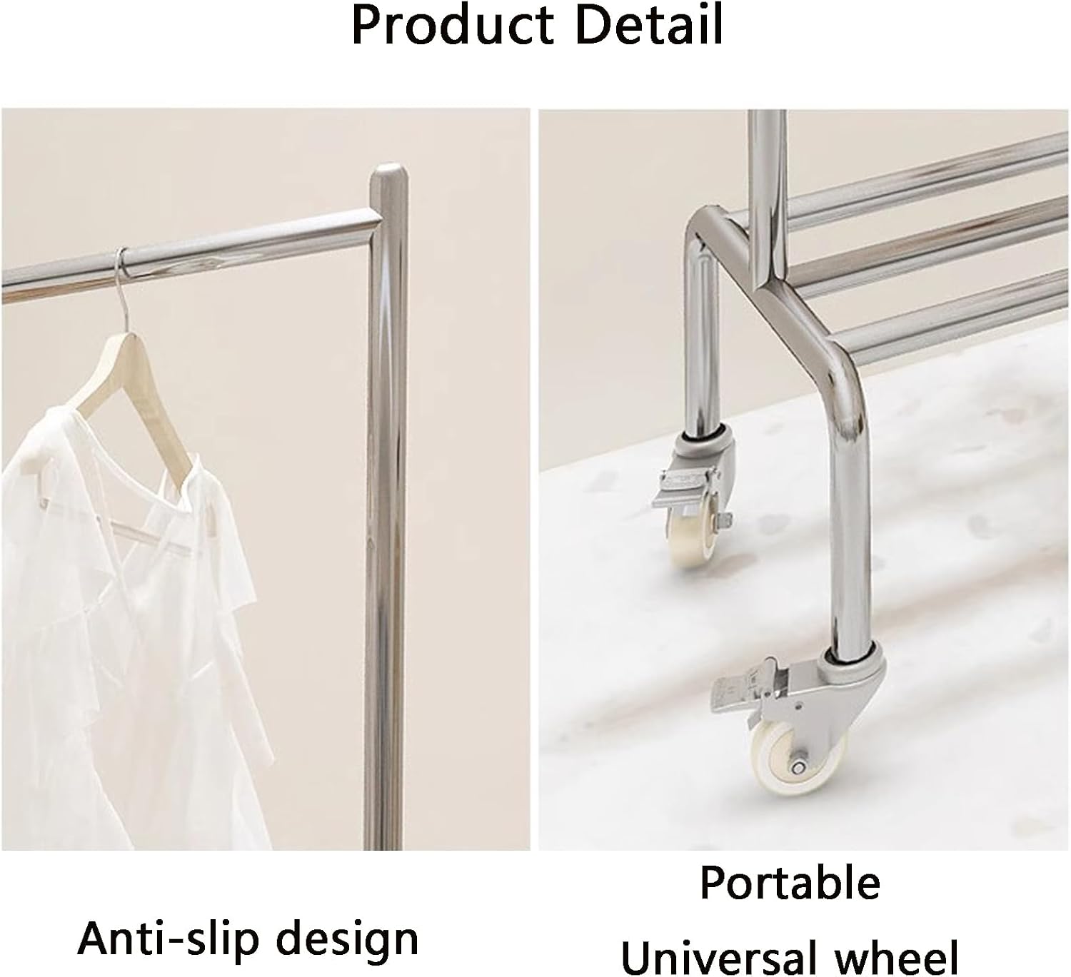 Heavy duty Garment rack 2-in-1 Clothing Rack On Wheels, Multi-functional Clothes Rack With Storage Rack, Rolling Clothes Organizer For Bedroom And Living-room, Silver Stainless Steel Coat Rack ( 100X