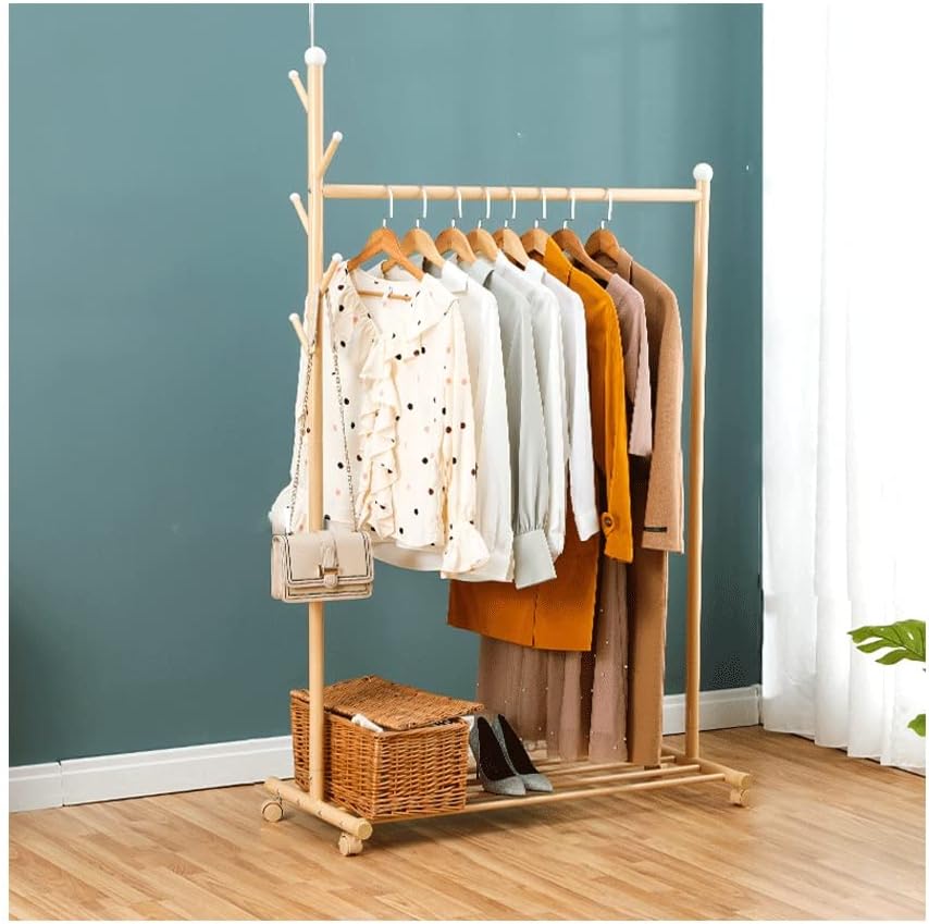 Single Rod Clothes Rack Small Rolling Clothing Garment Rack with Shelves for Hanging Clothes Heavy Duty Metal Wardrobe Rack Bedroom Storage Organizer Shelf (Gold-86X43X170cm