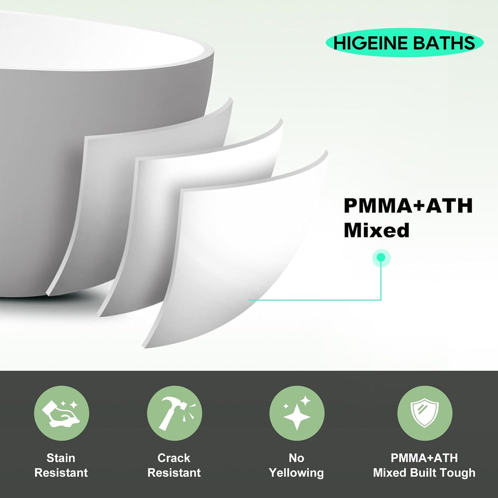 51' Premium Solid Surface Freestanding Bathtubs, Unique Oval Stone Resin Bath Tub with Overflow and Pop-up Drain, Matte White