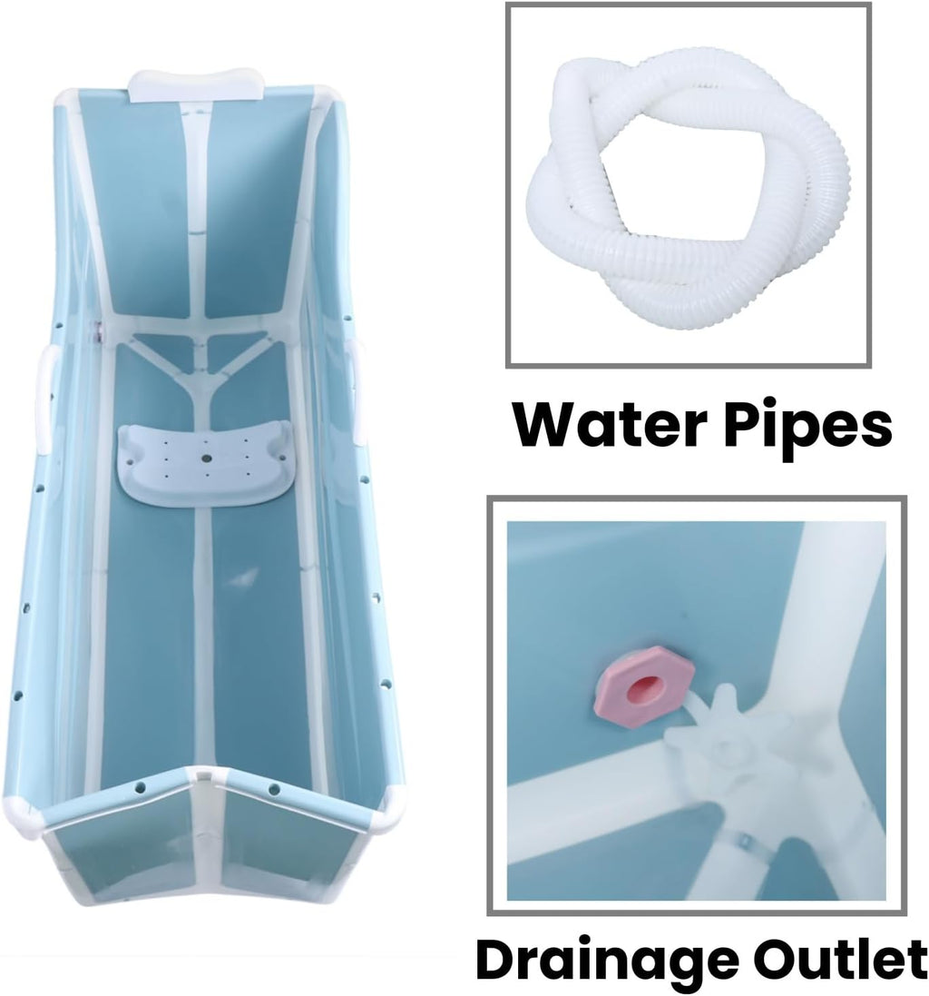 Portable Foldable Bathtub 53In Freestanding Bathtub with Lid & Drain-pipe, Blue Thickened Plastic Collapsible Soaking Bath Tub for Adults, Bearing Capacity 92.48lbs (with Lid)