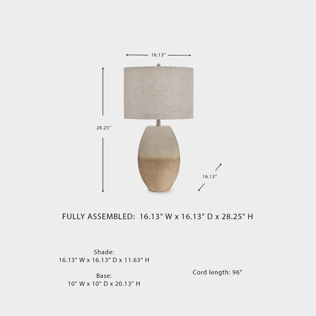 Signature Design by Ashley Linas Farmhouse Table Lamp with 3-Way Switch and Drum Shade, Beige