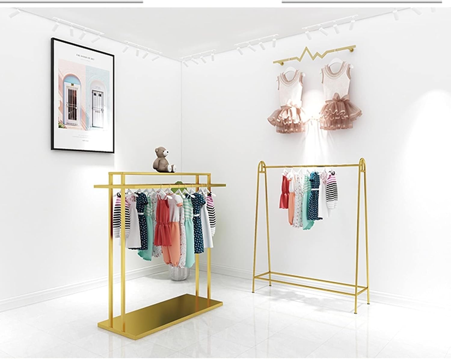 Gold Metal Garment Rack, Free Standing Clothing Organizer, Heavy Duty Clothes Display Rack 120x40x150cm
