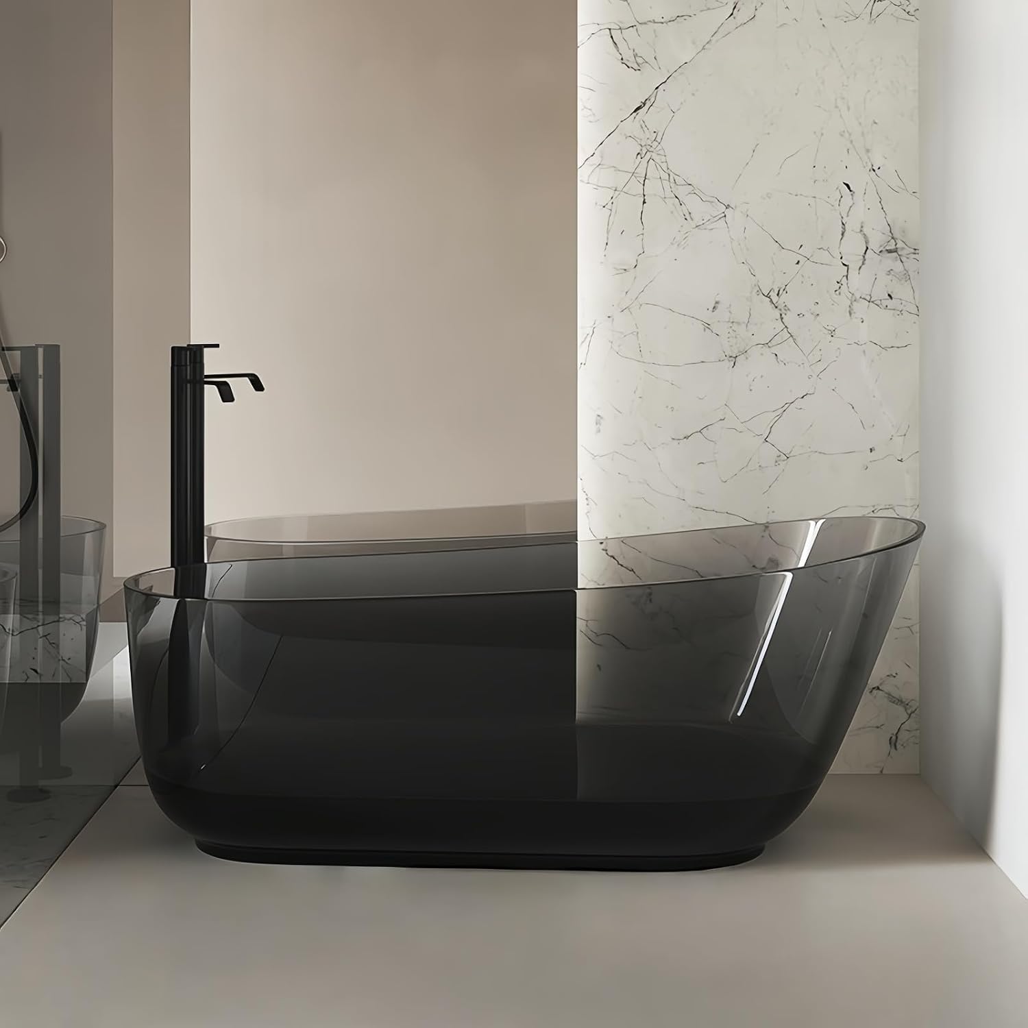 67' Edeyeu Luxury Freestanding Bathtub – Solid Surface Bathtub Soaking Tub, Ergonomic Backrest And Durable One-Piece Construction For Modern Bathroom Luxury With Drain Gray