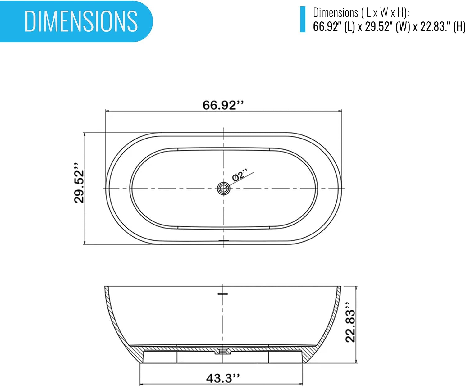 BuildMyplace 67' Acrylic Freestanding Bathtub, Contemporary Soaking Tub With Overflow and Pop Up Drain In Chrome, Stand Alone Soaking BathTub, Glossy Black Bathroom Tub for Adults, cUPC Certified