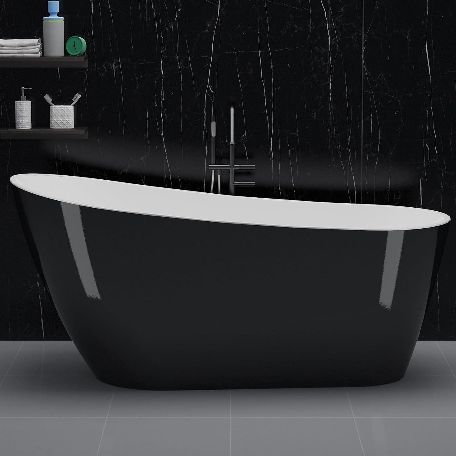 GarveeTech 67 in Acrylic Freestanding Bathtub, Contemporary Stand Alone Tub,Black Soaking Tub, with Chrome Overflow and Drain, CUPC Certified