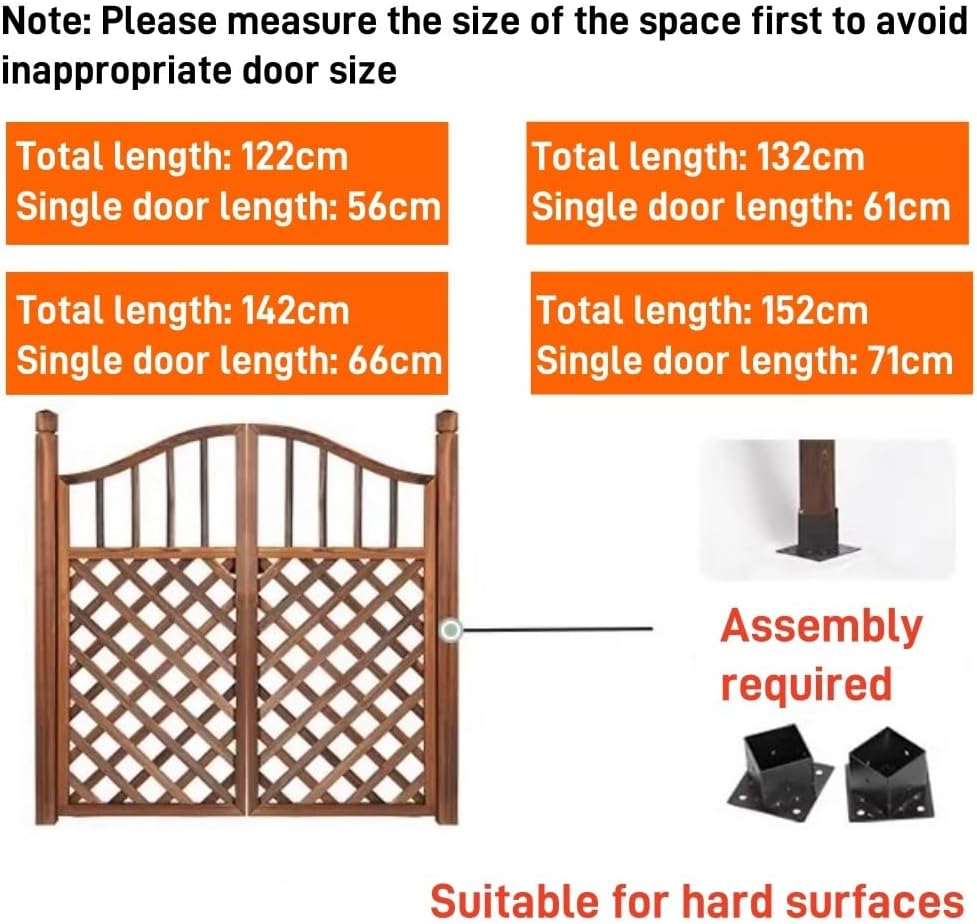 Wooden Fence Gate, Outdoor Garden Gate with Latches, Arched Double-Door Partition for Vegetable Gardens, Patios, and Entrances