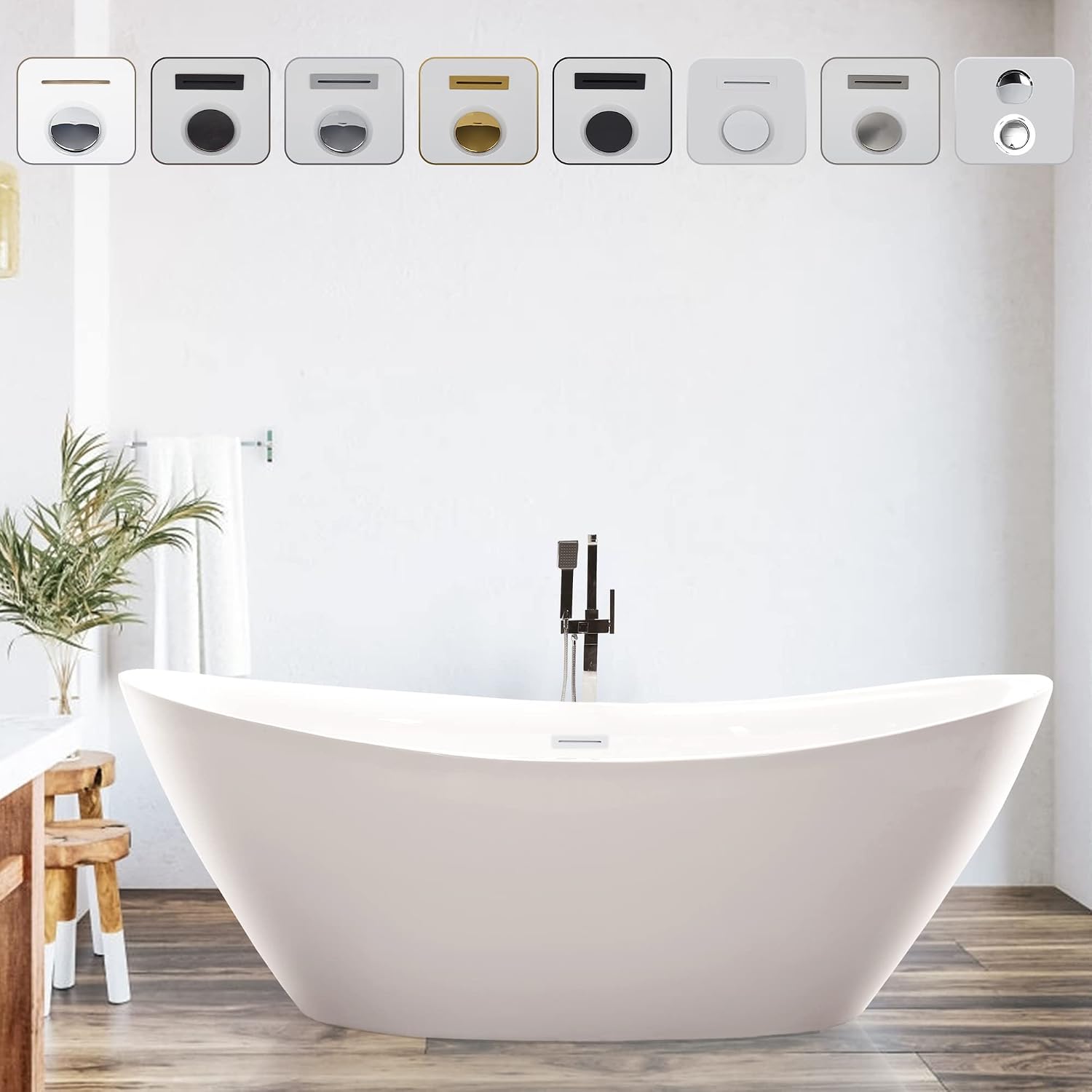Vanity Art 71' X 33' Freestanding Bathtub | Home Improvement Bathtubs with Contemporary Design for Soaking and Bathing, Overflow and Pop-up Drain with UPC Certified, Acrylic, VA6807-PW