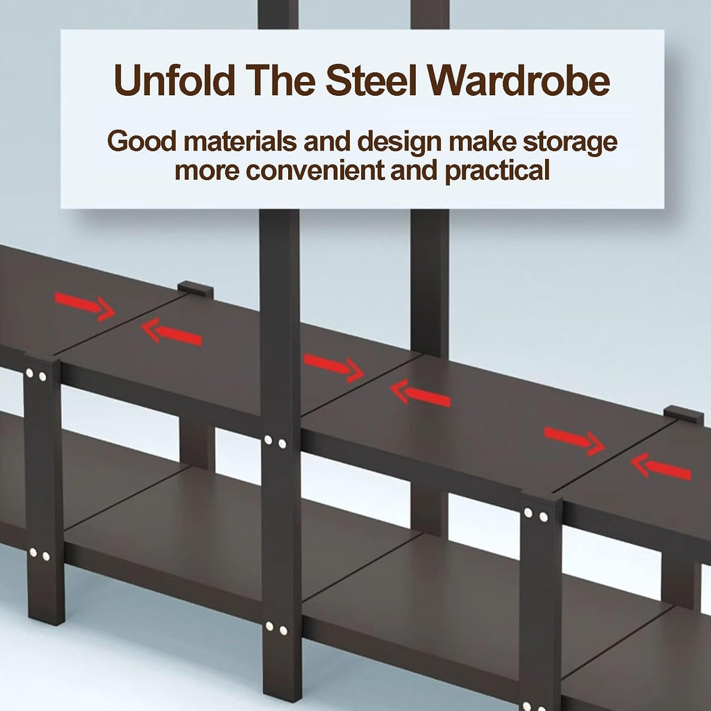 Portable Wardrobe Closet, Heavy Duty Clothing Rack With Cover, Metal Closet Rack With Hanging Rods, Garment Racks For Hanging Clothes, For Bedroom(Grey,128cm/50.4nch)