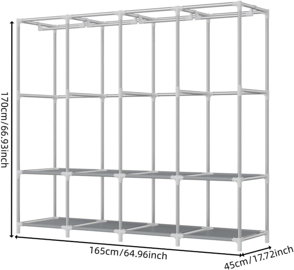 Portable Closet Storage for Hanging Clothes, Large Wardrobe Closet Organizer Clothes Rack wtih Cover, 4 Storage Shelves, FreeStanding for Bedroom Home