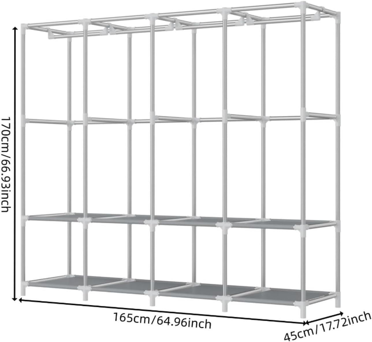 Portable Closet Storage for Hanging Clothes, Large Wardrobe Closet Organizer Clothes Rack wtih Cover, 4 Storage Shelves, FreeStanding for Bedroom Home