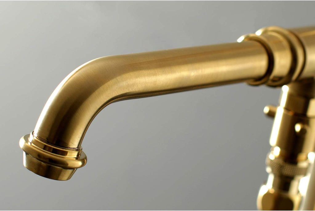 Kingston Brass KS7037ABL Freestanding Roman Tub Filler With Hand Shower, Brushed Brass