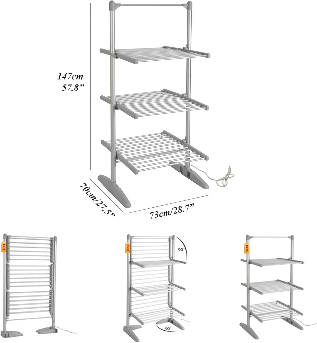 Folding Electric Heated Clothes Drying Rack,Free Standing Laundry Drying Rack,Collapsible Heating Garment Dryer Towel Rail Space Saving for Home Indoor Outdoor
