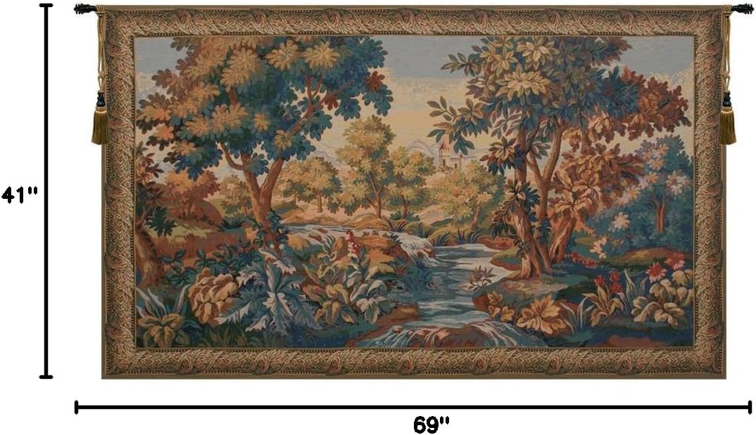 C Charlotte Home Furnishings Inc Verdure Aubusson Belgian Tapestry Wall Hanging | Viscose Cotton and Polyester Blend Wall Art | 41 in. x 69 in | Home Decor Accents