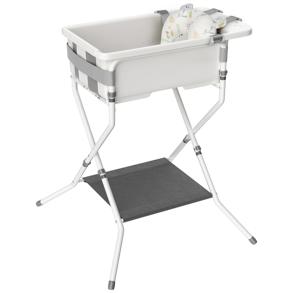 iNeibo Collapsible Baby Bathtub with Stand and Soft Infant Cushion - Suitable for 0-36 Months Toddlers - Back Pain Saving Design