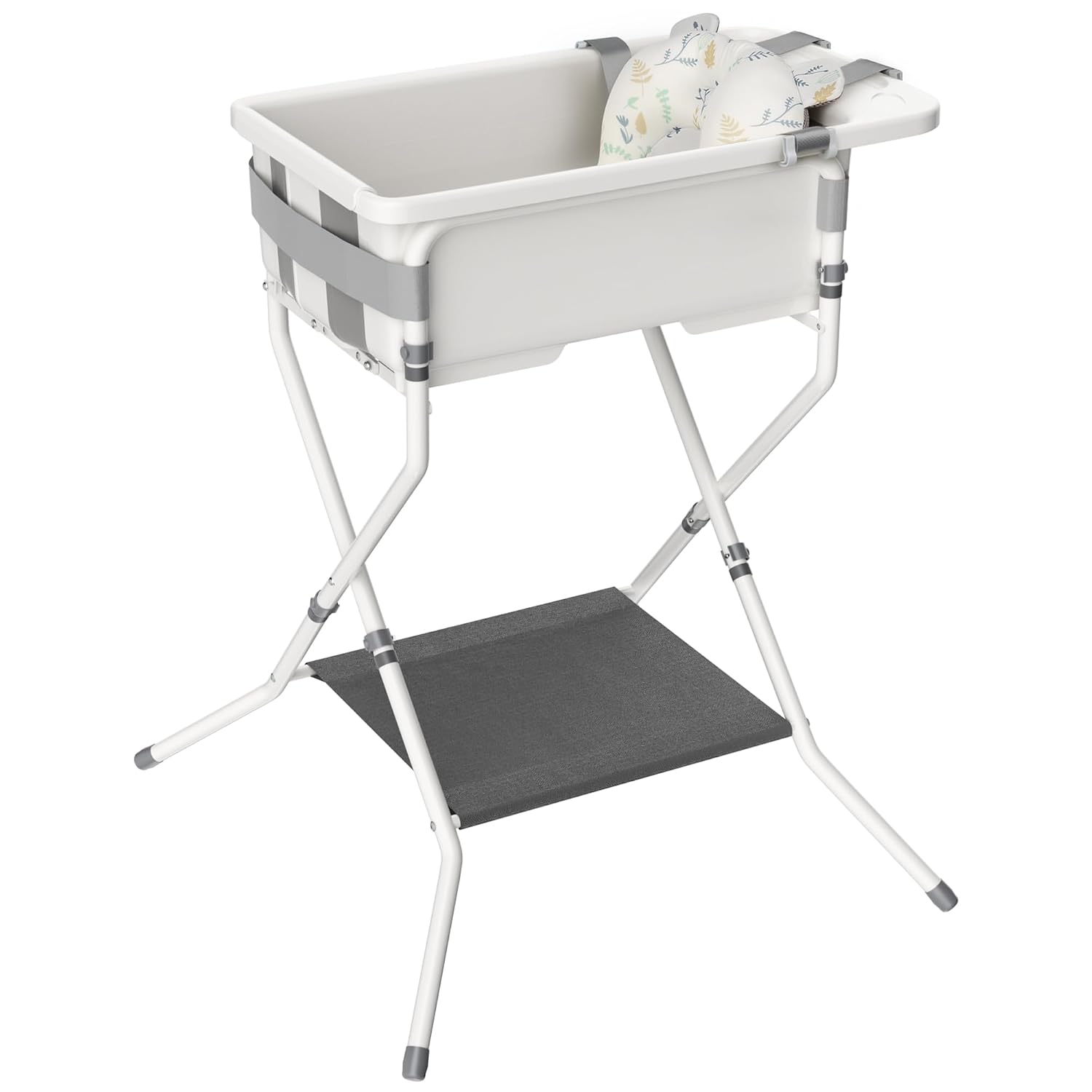iNeibo Collapsible Baby Bathtub with Stand and Soft Infant Cushion - Suitable for 0-36 Months Toddlers - Back Pain Saving Design