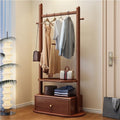Wood Garment Rack Freestanding Clothes Rack with Shelves & Drawer Floor-Standing Clothing Storage Coat Rack Organizer Solid Construction(Brown,80cm)