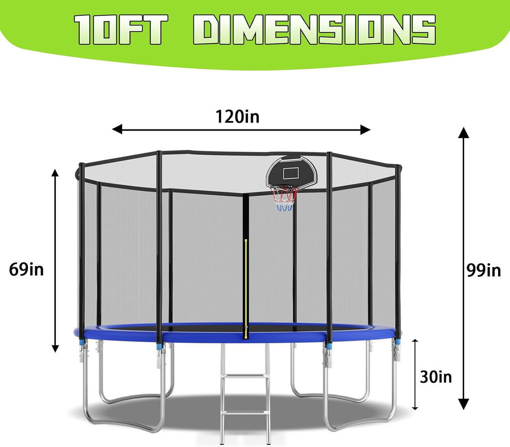 Tranpoline 10FT 12FT 14FT 16FT Tranpoline for Kids with Safety Enclosure Net Recreational Tranpoline for Adults ASTM Approval Backyard Outdoor Tranpoline with Basketball Hoop