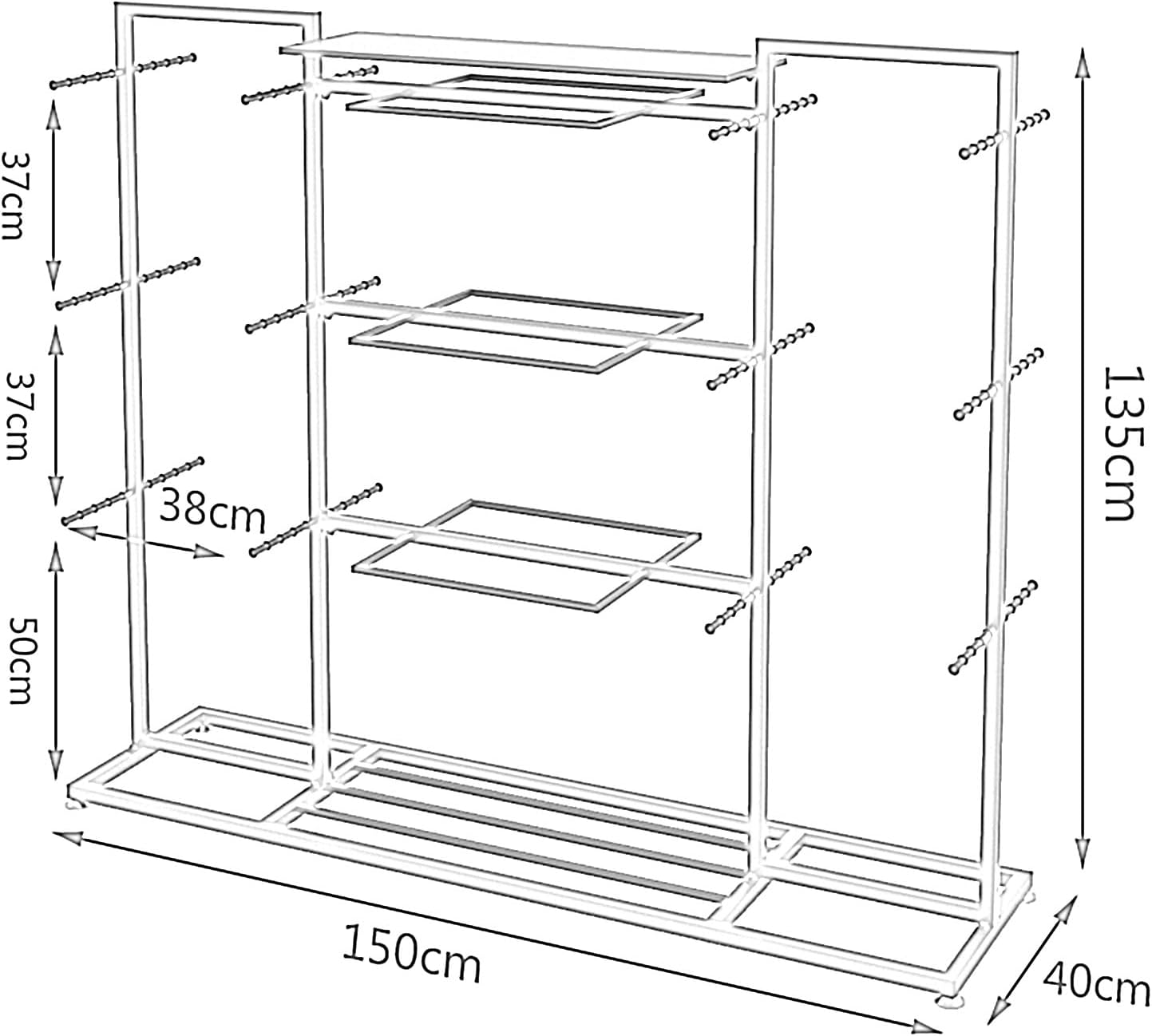 Modern Clothing Store Garment Rack,Commercial Grade Clothes Retail Display Racks,Multipurpose Slippers Socks Underwear Shorts Accessories Storage Shelves,Boutique Organizer(White 150x40x135CM)