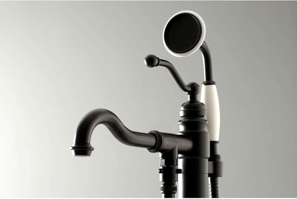 Kingston Brass KS7130ABL English Country Freestanding Tub Faucet with Hand Shower, Matte Black