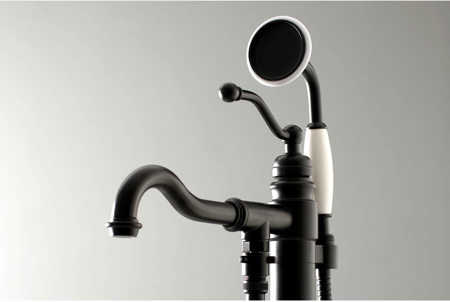 Kingston Brass KS7130ABL English Country Freestanding Tub Faucet with Hand Shower, Matte Black
