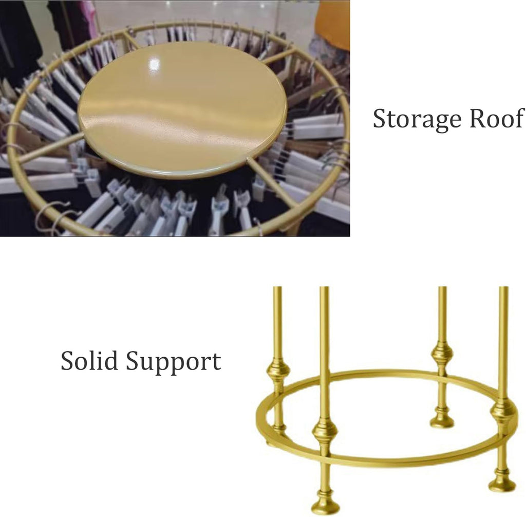 Freestanding Garment Racks, 70cm Metal Round Clothing Rack, Closet Organizer with Top Shelf, Commercial Clothing Store Display Stand for Hanging Clothes and Storage