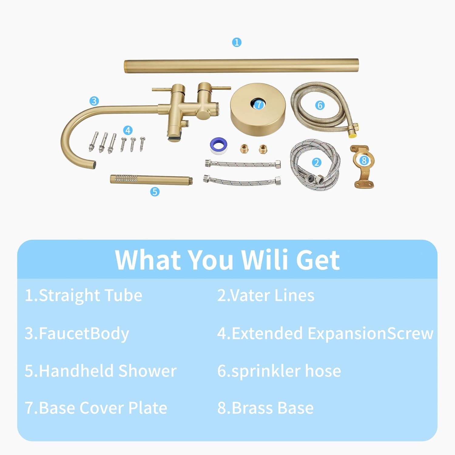 Freestanding Bathtub Faucet,Tub Filler Floor Mount Stand Bathtub Faucet Brass Bathroom Tub Faucets with 2 Function Hand Shower Wand Swivel Brushed Gold