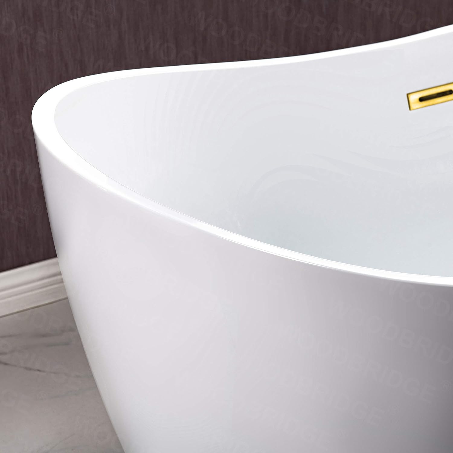 WOODBRIDGE 59'Freestanding White Acylic Soaking Bathtub with Brushed Gold Drain and Overflow,BTA1516 -BG-Drain &O