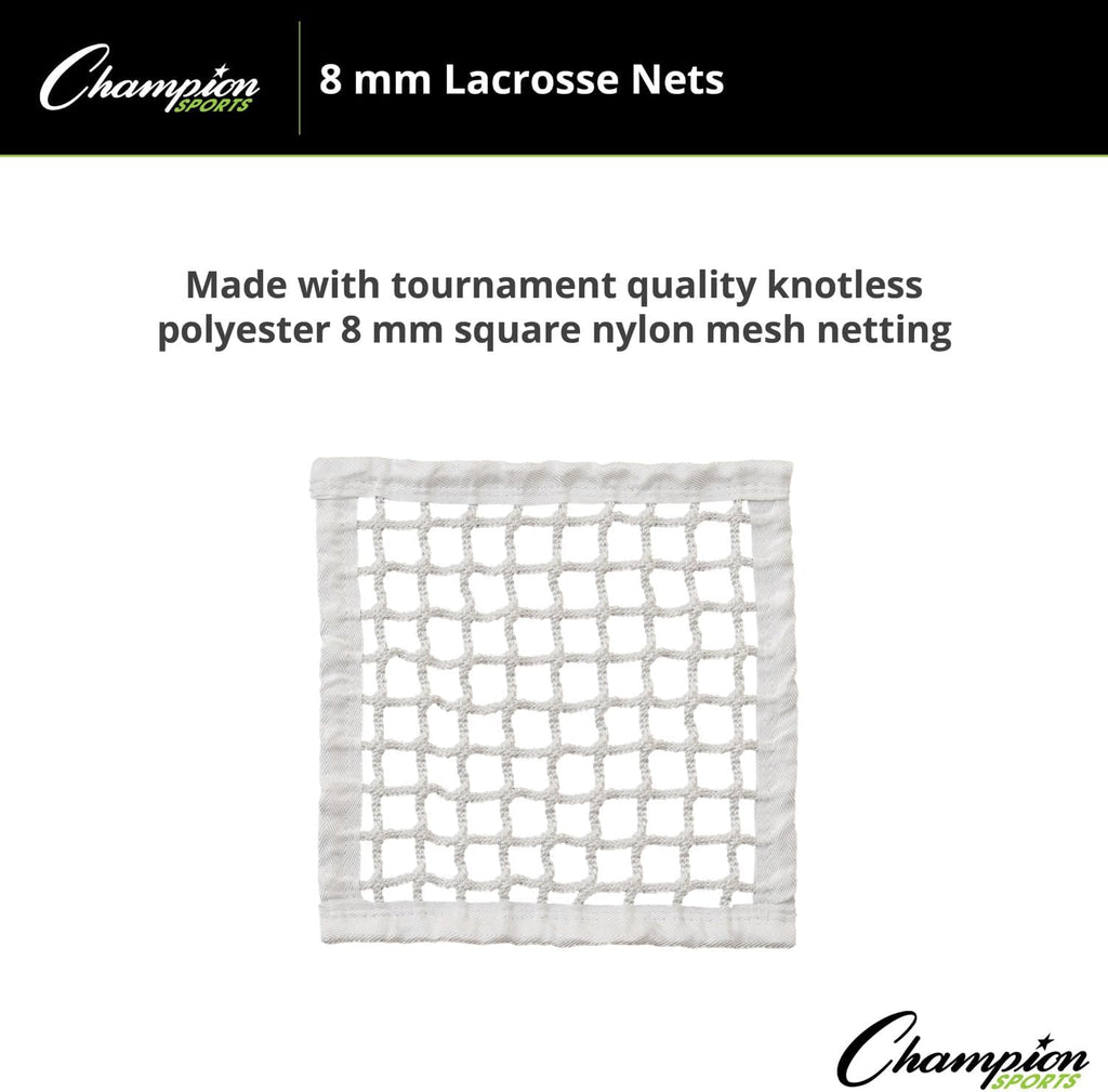 Champion Sports Lacrosse Goal Net - 8mm Official Size White Nylon Net Replacement (Pack of 2)