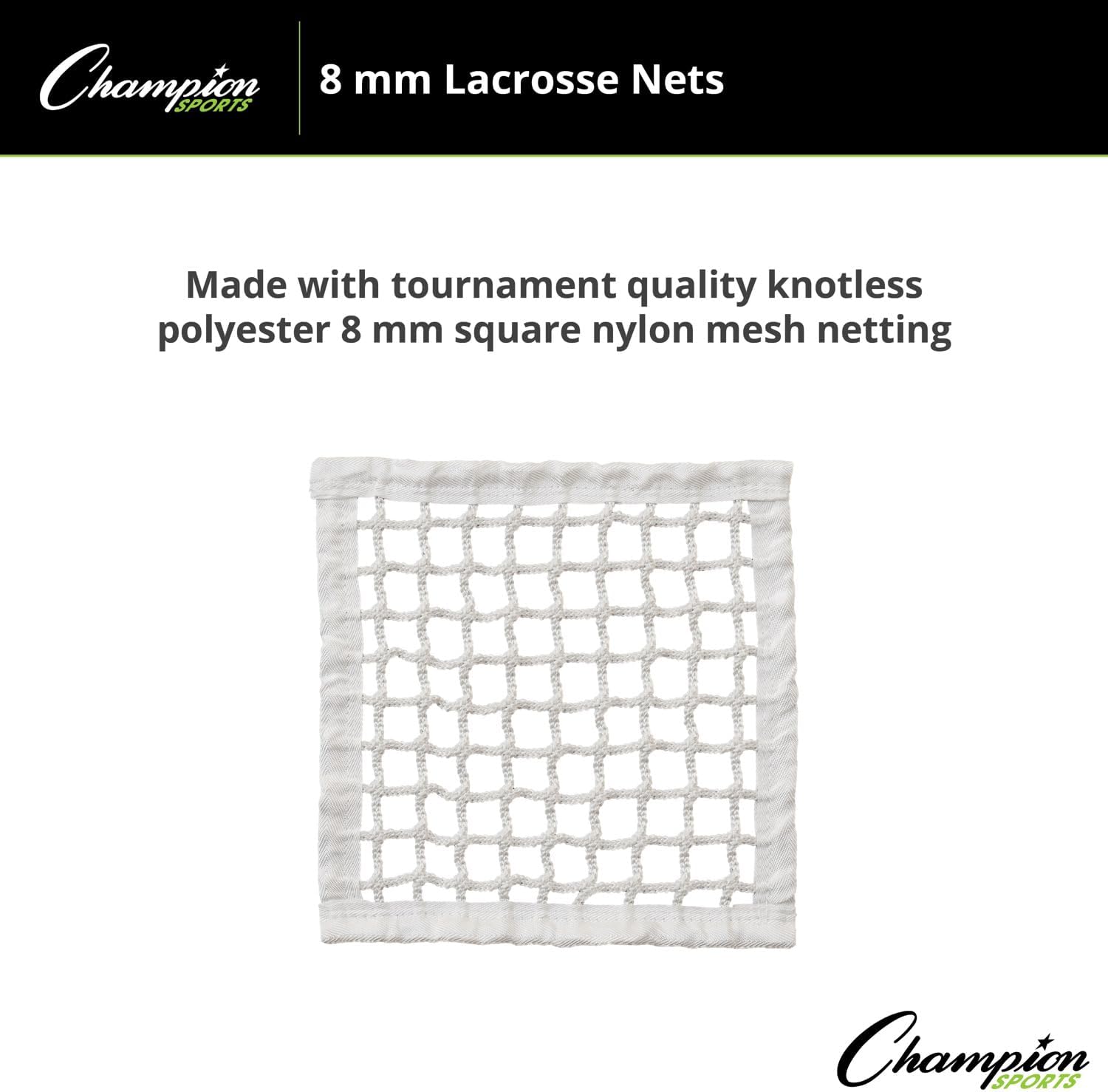 Champion Sports Lacrosse Goal Net - 8mm Official Size White Nylon Net Replacement (Pack of 2)